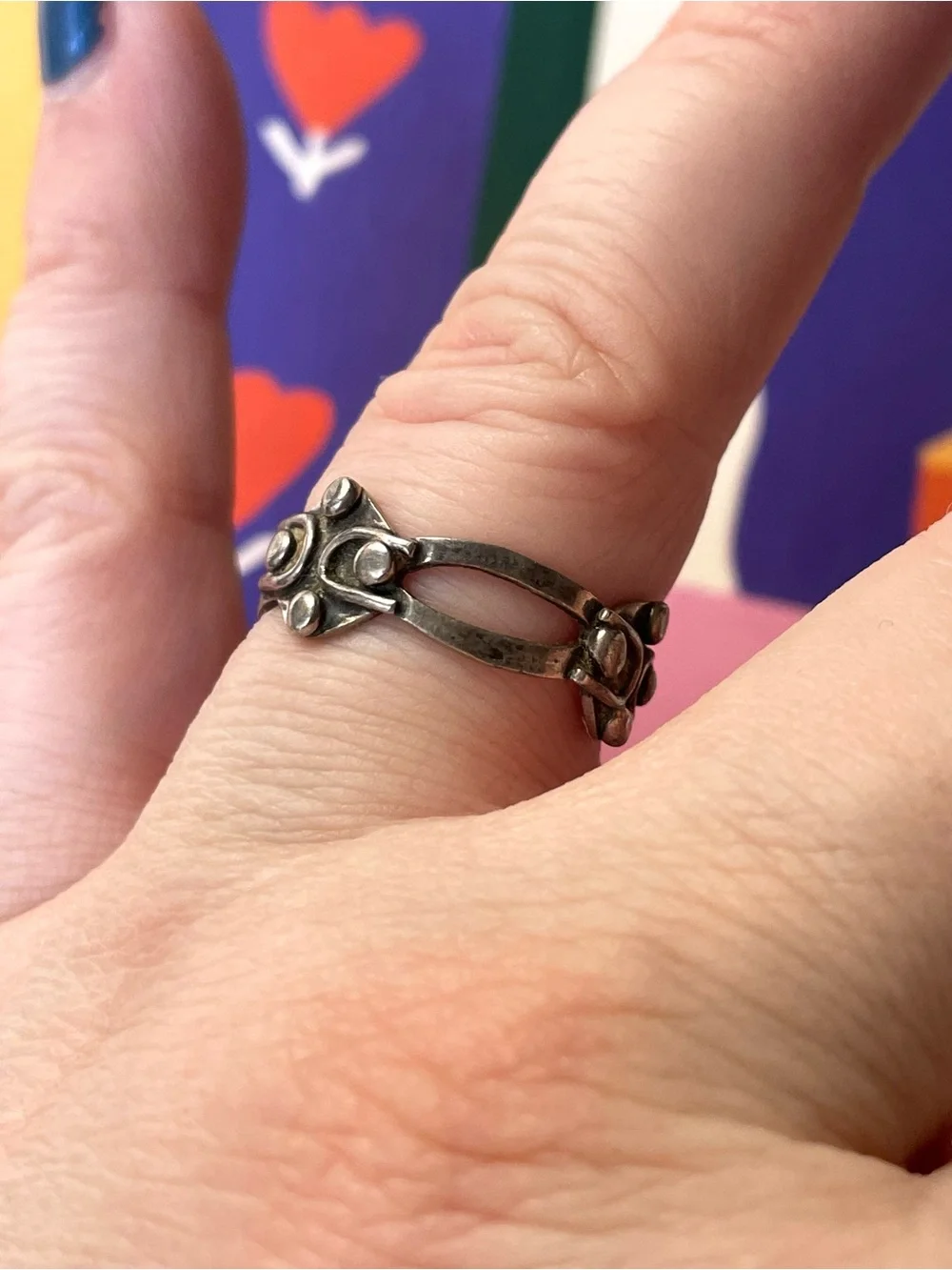 Signed vintage Taxco stamped sterling silver modernist ring sz 8-8.25